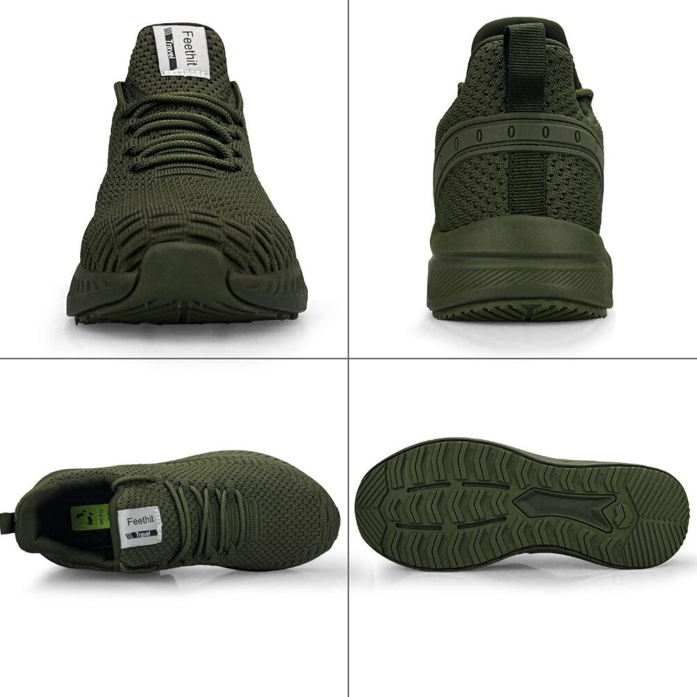 Men's Olive Green Non Slip Lightweight Workout Breathable Mesh Fashion Sneakers - Picture 4 of 6